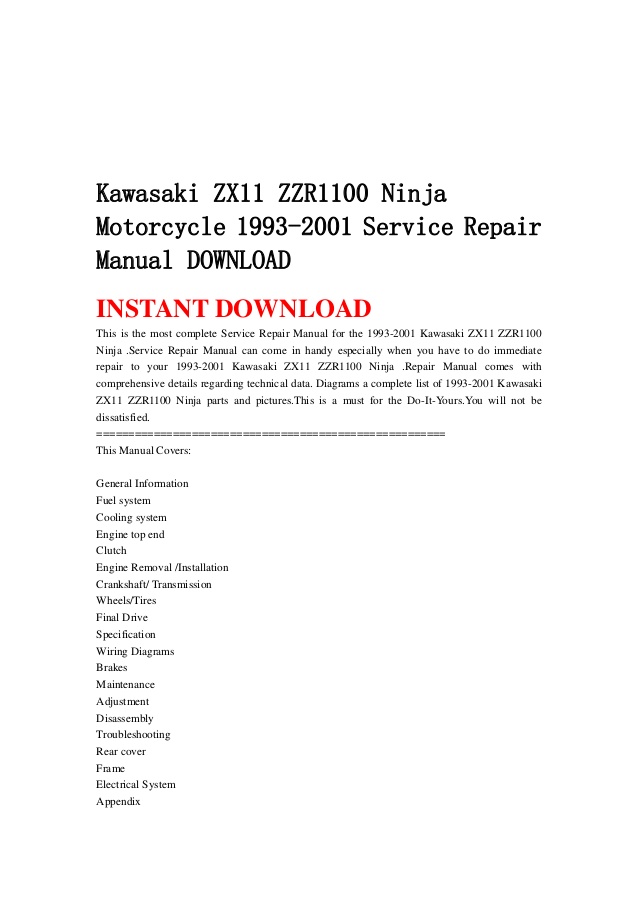 Kawasaki Zrx 1100 Service Manual Download